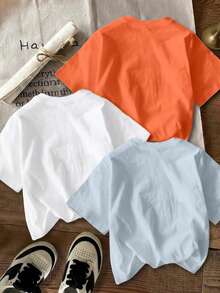 Blippi X SHEIN 2件/套 男童卡通印花圆领短袖休闲T恤，夏季 - 彩色 - 查看 2