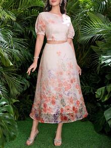 Modelyn 时尚显瘦印花A字喇叭裙优雅女裙 - 彩色 - 查看 3