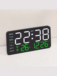 LED Digital Wall Clock With Temperature Display, Date And Weekday - Dual Alarm, 12/24 Hour Format, Perpetual Calendar, Rectangular, Ideal For Bedroom Decor - Battery model - View 3