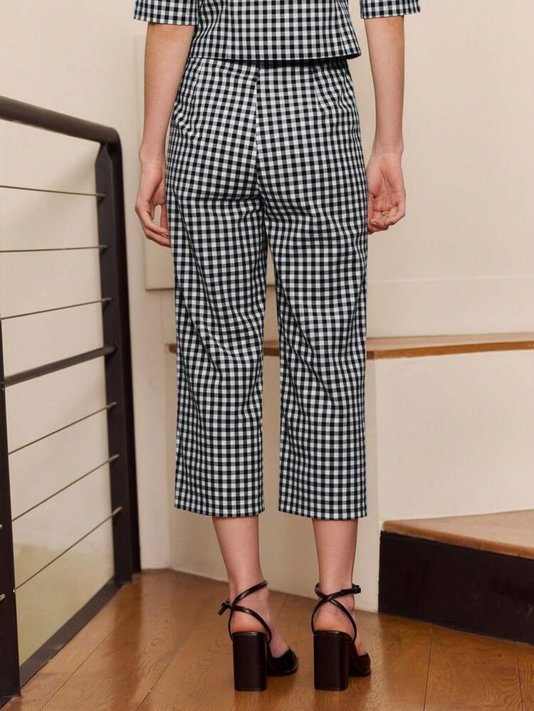 Zielone spodnie w kratkę Gingham z szerokimi nogawkami i uroczym stylem vintage