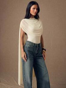 SHEIN BAE Bộ áo liền thân ôm sát màu đỏ tía cổ tròn có nơ dành cho nữ, thích hợp cho tiệc tốt nghiệp, các dịp trang trọng, tiệc cocktail, hẹn hò lãng mạn, lớp lót mùa thu/đông, các buổi tụ họp, hộp đêm, Halloween, Giáng sinh. - Màu be - Xem 4