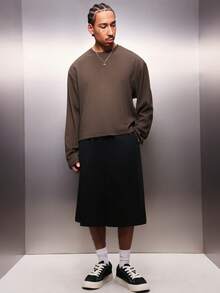 PLAYBOY X SUMWON Oversized Long Sleeve Tee With Script Print Crew Neck Casual Streetwear Top For Everyday Comfort Fall Winter Wardrobe Essential - Brown - View 3