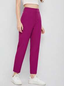 EURMUSE Women's Solid Color Simple Daily Suit Pants  - Violet Purple - View 5