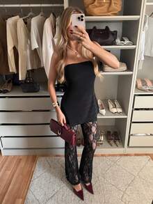 Siren Gaze Conjunto de top bandeau y pantalones de encaje para mujer - Negro - Ver 8