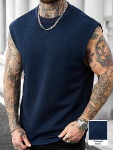 Manfinity CasualCool 男士高品质提花面料无袖背心，休闲度假之选，简约办公之选，适合正式或非正式场合，百搭设计，自穿或送礼皆宜。 - 寶藍色 - 查看 5