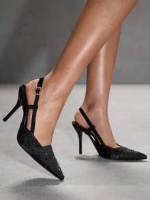 CUCCOO SZL Giày cao gót mũi nhọn đính đá lấp lánh, thiết kế khóa cài, thời trang, sang trọng, thanh lịch dành cho nữ dịp Giáng sinh. - Đen kim cương - Xem 6