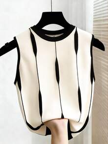 GlowEve Contrast Stripe Knit Sleeveless Tank Top For Women - Multicolor - View 3