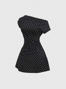Sweetra Women's Romantic Polka Dot 3-In-1 Design Waist Cinched A-Line Dress, Flattering & Slimming, Suitable For Spring/Summer, Date Or Casual Dining - Black - View 1