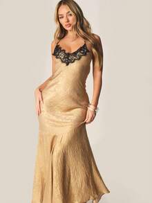 MISSGUIDED Metallic Lace Trim Mermaid Maxi Dress With Cross Back Straps For Evening Special Occasions - Multicolor - View 5