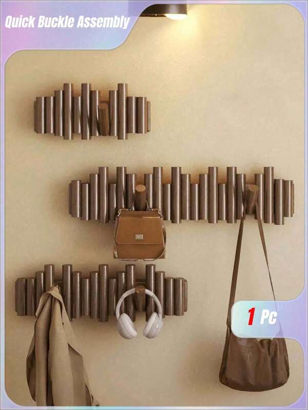 1pc Cylindrical Piano Key-Shaped Wooden Coat Rack, Wooden Decorative Hooks For Wall Mounting, Foldable Wall Hooks Behind The Door, Bedroom Non-Nailing Storage Rack With Coat Hooks, For Storing Keys, Hats, Clothes And Chains And Accessories, Decorative Entrance Hall Suitable For Behind The Door, Bedroom And Living Room Walls