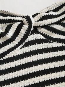 Sweetra 女士撞色条纹露背针织抹胸修身迷你连衣裙，夏季 - 彩色 - 查看 4