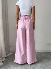SHEIN Elenzya Tie-Up Waist Casual Commuter Elegant French Style Versatile Women's Suit Pants - Pink - View 2