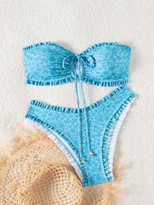 Swim Mod 女士夏季新款性感简约印花系带露背比基尼套装，适合海滩度假 - 彩色 - 查看 5