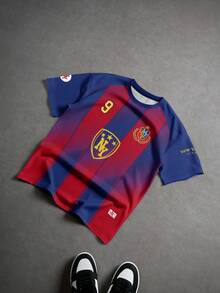 Aesthetic Post 男士休闲渐变字母印花圆领短袖T恤，夏季 - 彩色 - 查看 3