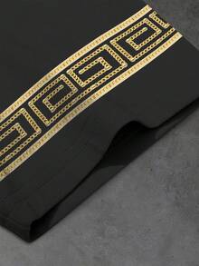 Manfinity Homme 男士休闲链条几何印花圆领短袖T恤，夏季 - 彩色 - 查看 6