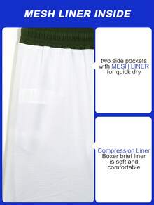 Manfinity Swimmode Men Loose Striped Beach Shorts In Vacation Style Milk Silk Lining - Green - View 6