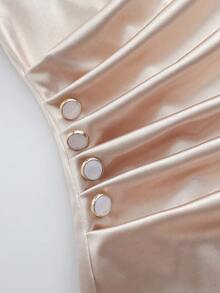 Franclia 优雅浪漫法式香槟色褶皱领口褶裥腰身短袖鱼尾下摆新款女装 - 香檳色 - 查看 3