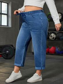 Flexra Plus Size Women Casual Elastic Waist Skinny Jeans - Medium Wash - View 5