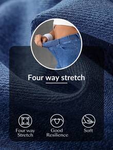 Flexra 女士直筒弹力腰休闲口袋牛仔裤，适合日常穿着 - 深色水洗藍 - 查看 9