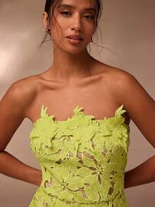Glamine Elegant Peak Green Water-Soluble 3D Flower Tube Mini Dress - Green - View 4