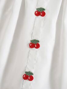 SHEIN 女婴樱桃装饰彼得潘领连衣裙，日系甜美风格，适合春夏郊游、幼儿园派对，清新可爱，展现童趣魅力 - 白色 - 查看 6