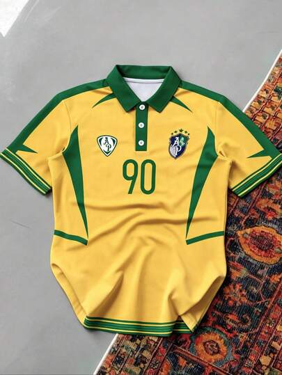 Aesthetic Post 复西队90#黄绿撞色足球球衣，宽松运动短袖T恤，男士短袖Polo衫
