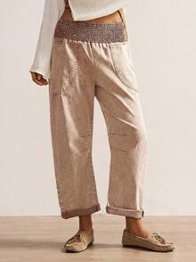 Bohemela Women's Casual Solid Color Woven Loose Low Waist Pants, Autumn/Winter Boho Style - Khaki - View 4