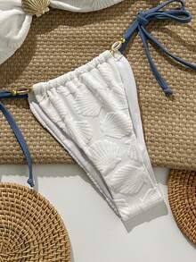 Swim Mod Conjunto de bikini con tirantes de espagueti y decoración metálica de tela jacquard para mujer, primavera/verano - Blanco - Ver 5