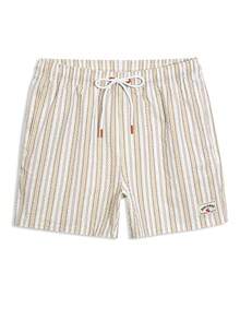 ZELFYO Men's Striped Print Drawstring Waist Pocket Beach Shorts Men Swim Trunks Men Beachwear Beige Swim Trunks Striped Swim Trunks Bathing Suit Men Beach Clothes For Men Cream Swim Trunks Beach Trunks Men S Swim Trunk Men Shorts Vacation - Apricot - View 4