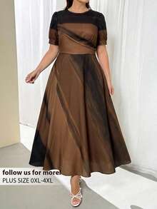 Firerie Spring & Summer Green Tie-Dye Tie Dye Pattern Elegant Maxi Dress With Puff Sleeves, Suitable For Graduation, Renaissance Fair - Coffee Brown - View 1