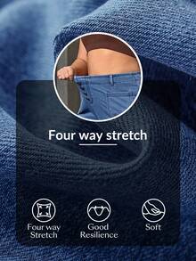 Flexra Quần jeans ống rộng cạp cao có cúc và túi dành cho nữ cỡ lớn, kiểu dáng thường ngày. - Rửa trung bình - Xem 8