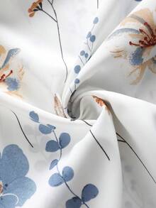 Linhara Áo sơ mi nữ cỡ lớn cổ tròn tay phồng cài nút trang trí in hoa mới - Nhiều màu - Xem 5