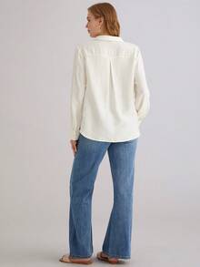 Parysyn 女士大码春夏休闲日常舒适长袖翻领衬衫 - 杏色 - 查看 3