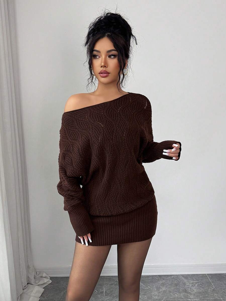 Rafferiza Women's Off-Shoulder Sexy Sweater Dress - Brown - View 1
