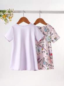 Bộ 2 áo ngủ cho bé gái họa tiết mây dễ thương, in hình mây toàn bộ, có cổ tay và gấu áo. - Nhiều màu - Xem 2