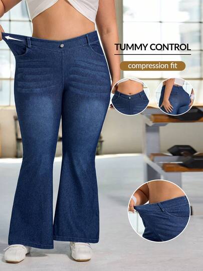 Flexra 大码女式休闲弹力腰牛仔裤，适合春季、夏季及所有季节穿着