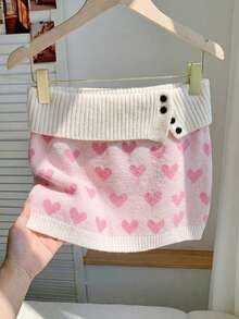 Resyla Esta elegante y dulce minifalda de punto con estampado de corazones es perfecta para el Día de San Valentín. El diseño de bloques de color de cintura baja cuenta con una cinturilla acanalada ancha y adornos de jacquard con corazones. Un estilo de falda lápiz romántico para el Día de San Valentín, esta dulce y linda falda de cintura baja ajustada con una cinturilla vuelta es adecuada para el verano, vacaciones de verano, primavera y el Día de San Valentín. - Multicolor - Ver 6