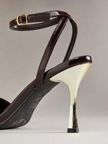 SHUZIA Giày sandal cao gót mũi nhọn thoải mái dành cho nữ, có quai ngang mắt cá chân. - màu nâu - Xem 7