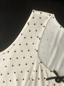 GlowEve 女士时尚波点印花方领蝴蝶结前襟撞色纽扣方领优雅浪漫休闲日常约会通勤晚宴马甲，春夏款 - 彩色 - 查看 5