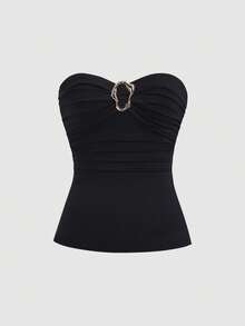 Sweetra Top corto con pliegues tipo bandeau de moda casual para mujer - Multicolor - Ver 9