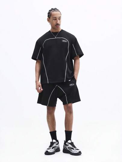 SUMWON Co-Ord Set With Piping Detail Short Sleeve T-Shirt And Matching Shorts Casual Summer Streetwear Outfit Two Piece