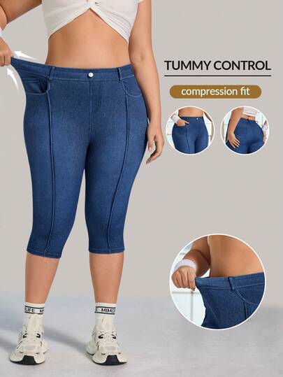 Flexra Plus Size Women's Casual Elastic Waist Denim Shorts, Spring/Summer