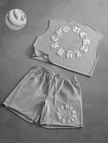 PAVTROS 男士街头时尚无袖上衣和短裤套装 - 灰色 - 查看 1