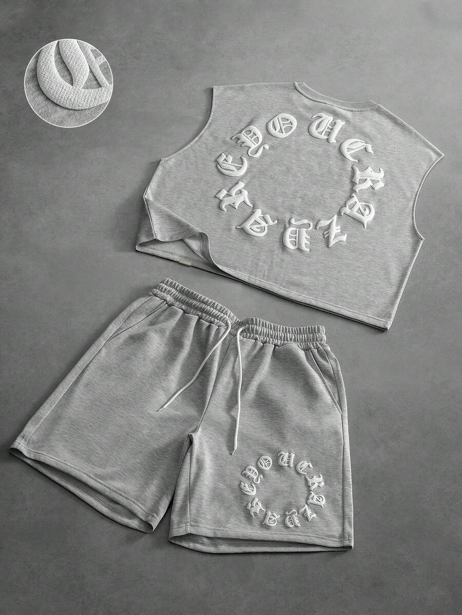 PAVTROS 男士街头时尚无袖上衣和短裤套装 - 灰色 - 查看 1