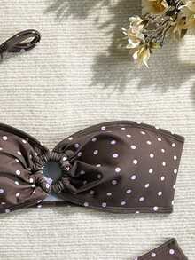 Swim Mod 女士夏季黑白波点印花紧身性感沙滩两件式比基尼泳装 - 棕色 - 查看 3