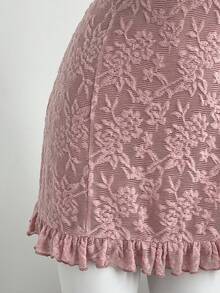 Elamini Women's Lace Patchwork Ruffle V-Neck Fitted Dress - Pink - View 3