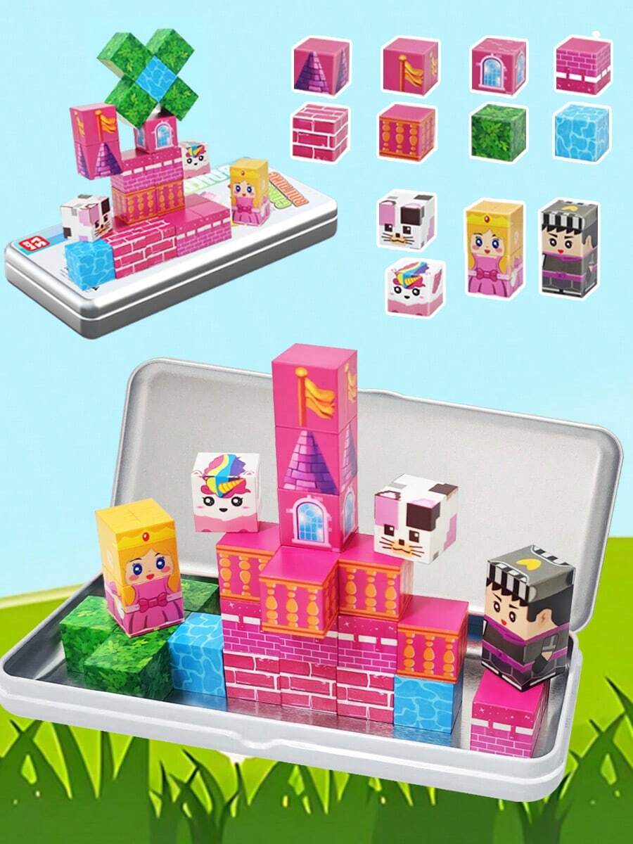 MINKOJA - SELECTS 27PCS Fairy Tale Princess Magnetic Toy, Magnetic Building Block Set In Iron Box, Assembled Toy, Enhance Children's Hands On Ability, Suitable For Boys And Girls, Christmas/Halloween Gift, Birthday Gift - color - View 1