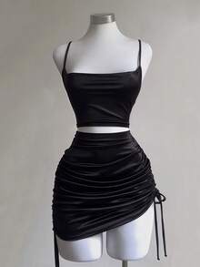 Franclia 性感吊带背心和收腰迷你裙两件套 - 黑色 - 查看 5