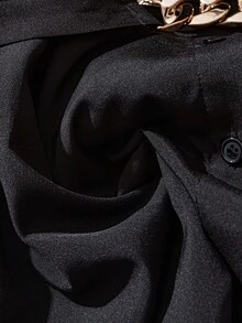 SHEIN Clasi 女士金属装饰灯笼袖长衬衫，优雅时尚 - 黑色 - 查看 5