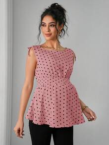 Momance Top sin mangas de maternidad con estampado de lunares - Rosa - Ver 4